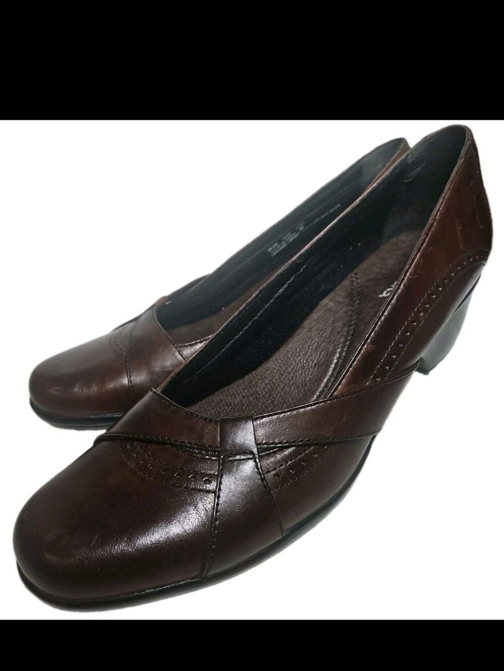 Clarks Women Pump Sz10M Brown Leather Low Block Heel Comfy Work  Office Y2k[7E